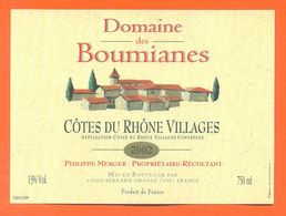 étiquette Vin De Cotes Du Rhone Villages Domaine Des Boumianes 2002 Philippe Merger - 75 Cl - Côtes Du Rhône