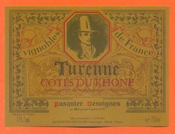 étiquette Vin De Cotes Du Rhone Turenne Pasquier Desvignes à Saint Lager - 75 Cl - Côtes Du Rhône