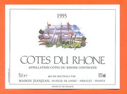 étiquette Vin De Cotes Du Rhone 1995 Maison Jeanjean à Saint Félix De Lodez - 75 Cl - Côtes Du Rhône