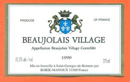 étiquette Vin De Beaujolais Villages 1990 Borie Manoux à 33300 - 37,5 Cl - Beaujolais