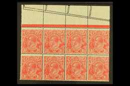 1926-30 1½d Scarlet Perf 14, SG 86,  Upper Marginal Block Of Eight Showing In The Margin Two Further Rows Of Perf Diagon - Otros & Sin Clasificación