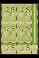 OFFICIALS 1913 ½d Pale Green, Punctured "O S" (smaller Letters, SG Type O2), Corner Marginal Block Of 4, SG O16, Very Fi - Sonstige & Ohne Zuordnung