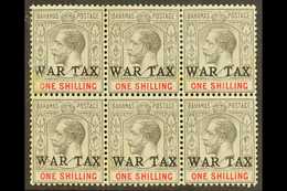 1918 (Feb-Jul) 1s Grey-black & Carmine "WAR TAX" Overprint, SG 95, Mint BLOCK Of 6, Two Small Light Toned Spots, Very Sc - Sonstige & Ohne Zuordnung