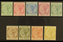 1882-86 Set Complete, SG 89/103, Fine Mint, The 1s With A Few Slightly Nibbled Perfs At Top (9 Stamps) For More Images,  - Barbades (...-1966)