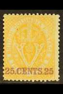 1868 - 71 25c On 3d Yellow, Perf 14, SG 31, Very Fine And Fresh Mint Og. For More Images, Please Visit Http://www.sandaf - Sonstige & Ohne Zuordnung