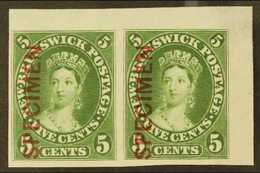 1860 5c Sap Green Plate Proof On India, Vertically Ovptd "Specimen", Uni 8Pii, Superb Horizontal Corner Pair With Large  - Autres & Non Classés