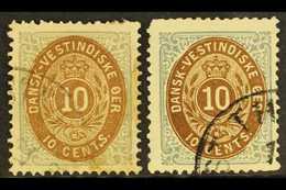 1873-1902 10c, Showing Varieties Dot Between T&S, Another Long Base Line Of E, Facit 10 V11 & 16,  Cds Used. (2) For Mor - Danish West Indies