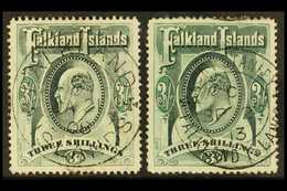 1904-12 3s Green & 3s Deep Green, SG 49/49b, Very Fine Used (2 Stamps) For More Images, Please Visit Http://www.sandafay - Islas Malvinas