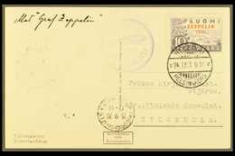 1930 10m Violet Zeppelin Air Mail On Ppc From Helsinki To Stockholm With Friedrichshafen Arrival And Violet "Finland Fli - Autres & Non Classés