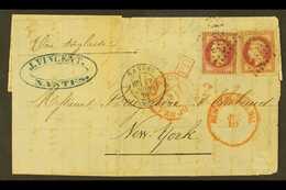 1870 (27 June) Entire Letter Addressed To USA, Bearing 1863-70 80c Rose Napoleon SG 122 (x2 Examples) Tied By "2602" Num - Altri & Non Classificati