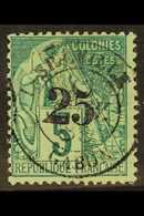 GABON 1888-89 "25" On 5c Green Surcharge (Yvert 8, SG 8), Superb Cds Used With 'socked On The Nose' "Libreville" Cd Canc - Otros & Sin Clasificación