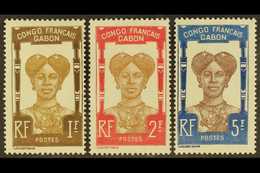 GABON 1910 1f Bistre & Brown, 2f Brown & Carmine And 5f Chocolate & Blue Bantu Woman 'Congo Francais Gabon' Top Values ( - Altri & Non Classificati