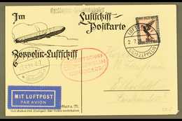 1930 1mk Eagle Airmail Stamp On Ppc Carried On "England Flight" With S/l Cardington - Friedrichshafen Cachet  And Red Ov - Other & Unclassified