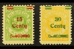 1923 15c On 50m Yellow-green & 30c On 20m Yellow Both With Broken Bar PLATE FLAWS (position 93), Michel 210 VIII & 223 V - Other & Unclassified