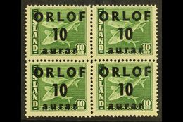 REVENUE STAMPS 1943 Vacation Savings Stamps - "ORLOF" Overprint 10aur On 10aur Green Codfish - A Never Hinged Mint BLOCK - Other & Unclassified