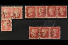 1856-58 GB 1d Reds Perf 14 Wmk LC, With 2 Strips Of 3 (one Irregular) & A Strip Of 4, All Used With Fine Irish Spoon Typ - Altri & Non Classificati