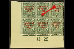 1922-23 4d Grey-green With Thom Three Line Overprint In Red, SG 58, With "BREAK OVER FOUR" Variety, Plate 1e,R19/2, Hib  - Otros & Sin Clasificación