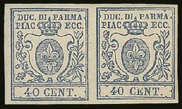PARMA 1857 40c Blue "Fleur De Lys", Mint Pair One Showing The Variety "large 0 In 40", Sass 11d, Superb NHM. Signed Dien - Non Classificati