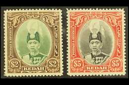 KEDAH 1937 Sultan Halimshah $2 & $5, SG 67/68 Very Fine Mint (2 Stamps) For More Images, Please Visit Http://www.sandafa - Autres & Non Classés