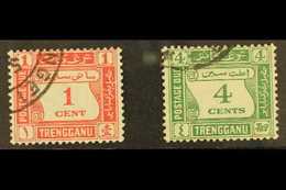 TRENGGANU POSTAGE DUE 1937 1c Scarlet And 4c Green, SG D1/2, Very Fine Used. (2 Stamps) For More Images, Please Visit Ht - Other & Unclassified