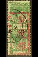 MALACCA 1942 3c Green With Red Handstamp, SG J47, Very Fine Used VERTICAL PAIR. For More Images, Please Visit Http://www - Autres & Non Classés