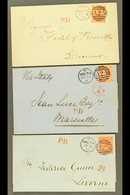 1870-71 GB USED IN 4d Vermilion Plate 12, SG Z49, Three Attractive Envelopes To Livorno Or Marseilles, Each With Crisp U - Malta (...-1964)