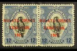 1922 12c Deep Blue Pair, One Stamp Bearing Variety "Stop After Exhibition", SG 265/265a, Fine Mint (2 Stamps) For More I - Borneo Septentrional (...-1963)