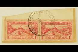 1925 1d Carmine On Rose Dunedin Exhibition Of New Zealand, Horiz Marginal Pair Tied To A Piece By Very Fine Near Complet - Islas De Pitcairn