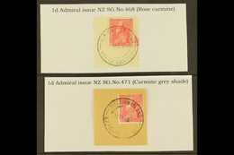 1926-27 1d Carmine "Admiral" Of New Zealand, Two Different Shades, Each On Piece Tied By Fine Full "PITCAIRN ISLANDS" Cd - Pitcairn