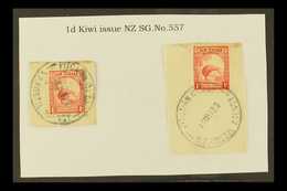 1935 1d Scarlet Kiwi Of New Zealand, Two Stamps On Pieces And Tied By Full Or Near Full "PITCAIRN ISLAND" Cds Cancels, S - Islas De Pitcairn