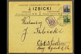 LOCAL TOWN POST CZESTOCHOWA 1918 (10 Jan) Cover Bearing Gen-Gouv Warschau 5pf & 20pf Stamps Tied By "Warschau" Cds's And - Otros & Sin Clasificación