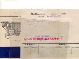 36- LA SOUTERRAINE- FACTURE UNION ELECTRIQUE RURALE-1931- RUE LISBONNE PARIS- A LA FERME-BATTEUSE-AGRICULTURE-BOUILLOIRE - Electricity & Gas