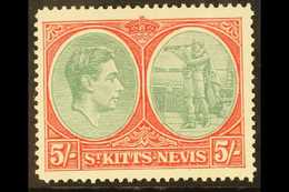 1838-50 5s Bluish Green And Scarlet On Ordinary Paper, Perf 14, With BREAK IN VALUE TABLET FRAME Variety, SG 77ba, Fine  - St.Kitts Y Nevis ( 1983-...)