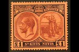 1920-22 £1 Purple And Black On Red, SG 36, Very Fine Mint.  For More Images, Please Visit Http://www.sandafayre.com/item - St.Kitts Y Nevis ( 1983-...)