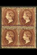 1892 5d On 4d Chocolate, SG 59, Very Fine Mint BLOCK OF FOUR, The Two Lower Stamps Never Hinged. For More Images, Please - St.Vincent (...-1979)