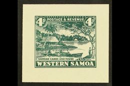 1935 PICTORIAL DEFINITIVE ESSAY Collins Essay For The 4d Value In Dark Green On Thick White Paper, The "Samoan Canoe And - Samoa (Staat)