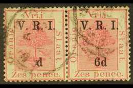ORANGE FREE STATE 1900 6d On 6d Carmine, Level Stops, "6" OMITTED, IN PAIR WITH NORMAL, SG 108/8b, Good Used. For More I - Unclassified