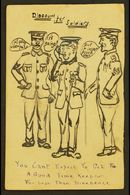 1918 HAND ILLUSTRATED POSTCARD KGV ½d Stationery Postcard, Hand-drawn Illustration Of A Soldier Flanked By Two Sergeants - Ohne Zuordnung