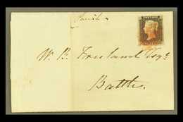 1840 (29 Aug) Entire Letter From Lewes To Battle Bearing 1d Black 'FC', Plate 1A, Virtually 4 Margins (just Brushing Top - Non Classés