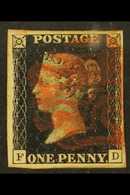 1840 1d Black 'FD' Plate 3, SG 2, Used With 4 Margins & Red MC Cancel. For More Images, Please Visit Http://www.sandafay - Sin Clasificación