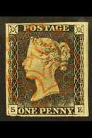 1840 1d Grey- Black 'SE' Plate 1a, SG 3, Used With 4 Margins & Attractive Delicate Red MC Cancel. For More Images, Pleas - Non Classés