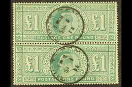 1902-10 £1 Dull Blue-green, SG 266, Very Fine Used RARE VERTICAL PAIR Each Stamp Cancelled By Fully- Dated Single- Ring  - Unclassified