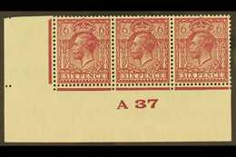 1924-6 6d Deep Purple, Wmk Block Cypher, "A 37" Control Strip Of 3, SG Spec N42(6), Never Hinged Mint. For More Images,  - Unclassified