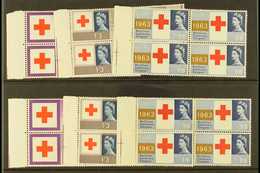 1963 Red Cross Centenary Normal & Phosphor Complete Sets, SG 642/44 & SG 642p/44p, Never Hinged Mint Marginal BLOCKS Of  - Other & Unclassified