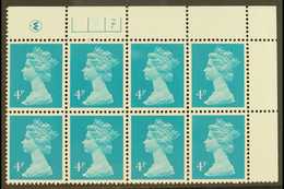 MACHIN PLATE NUMBER BLOCK 1981 4p Greenish Blue, SG X997, Perf 14 (Litho) Waddington, Phosphorised (FCP), Plate 7A. 6B.  - Otros & Sin Clasificación