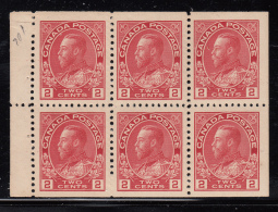 Canada 1911-25 MNH Scott #106a 2c Admiral Pane Of 6 - Booklets Pages