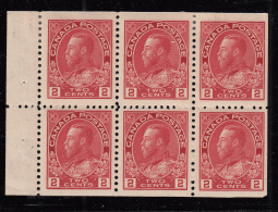 Canada 1911-25 MH Scott #106a 2c Admiral Pane Of 6 Re-entry - Pagine Del Libretto