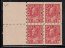 Canada 1911-25 MH Scott #109a 3c Admiral Pane Of 4 - Booklets Pages