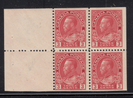 Canada 1911-25 MH Scott #109a 3c Admiral Pane Of 4 Re-entry - Pagine Del Libretto