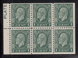 Canada 1932 MNH Scott #195bi 1c Medallion Pane Of 6 Tab Inscribed PLATE - Booklets Pages